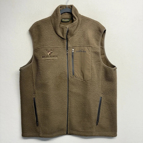 Eddie Bauer XLT Fleece Vest Brown Majo Ranch Cody WY Embroidered - Picture 1 of 7